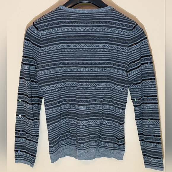 Antonio Melani| Black and Grey Striped Sequined Crew Neck Sweater - Picture 3 of 11